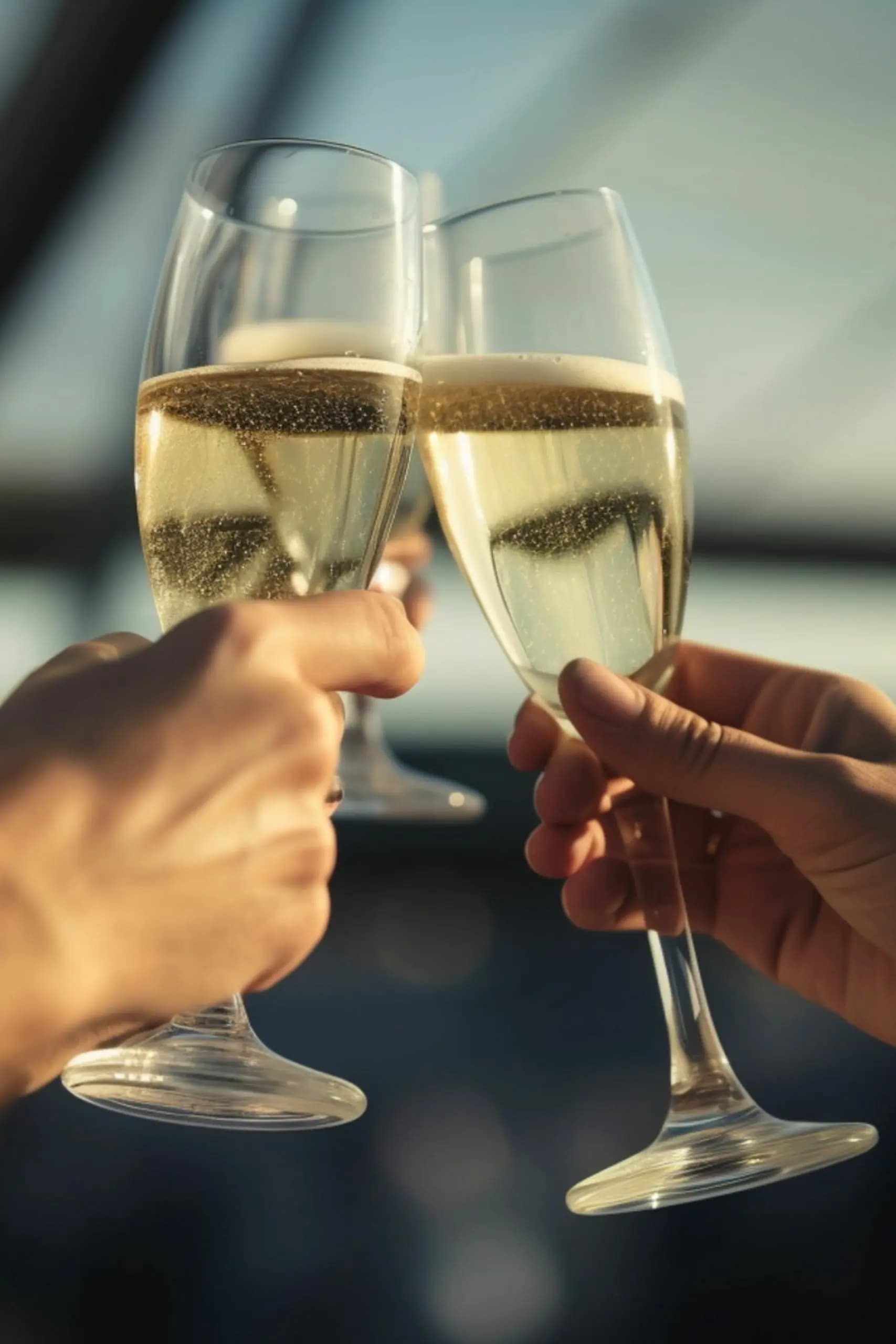 Dos copas de vino espumoso sin alcohol en un brindis